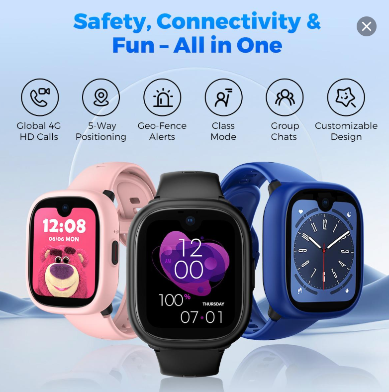 Miro Kids 4G Cellular Watch GPS Tracking as Smartphone Use - Waterproof, In-class Mode, Supports 4 Modes, MIRO-W1 Model - SIM Card
