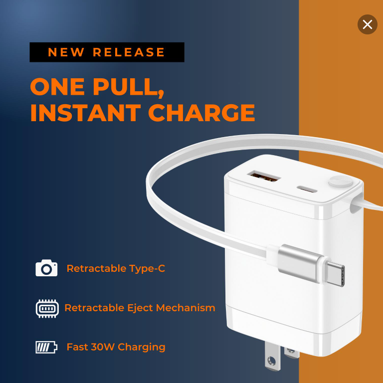 Miro Built-in Retractable GaN Charger 30W Portable All-In-One