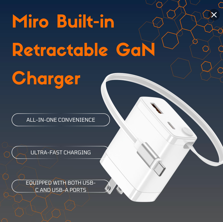 Miro Built-in Retractable GaN Charger 30W Portable All-In-One