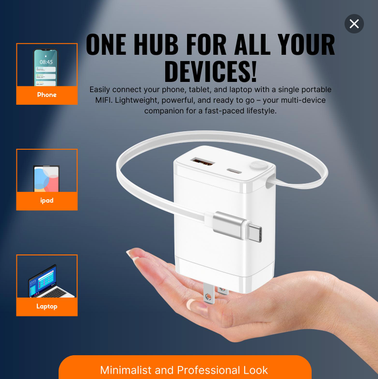 Miro Built-in Retractable GaN Charger 30W Portable All-In-One