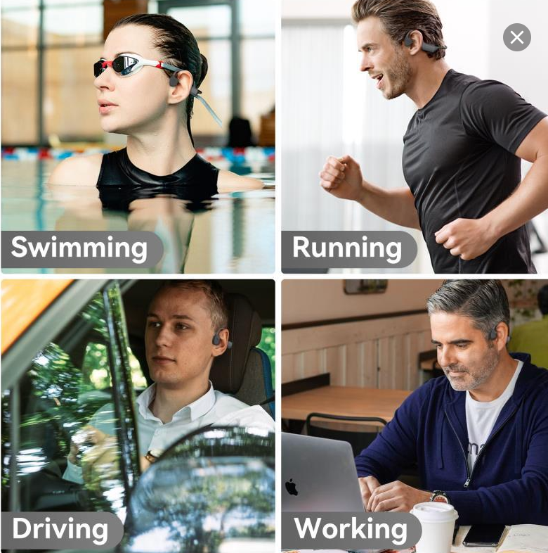 Super soft and comfortable all silicone bone conduction headphones, IPX8 waterproof, 32GB large capacity music storage.
