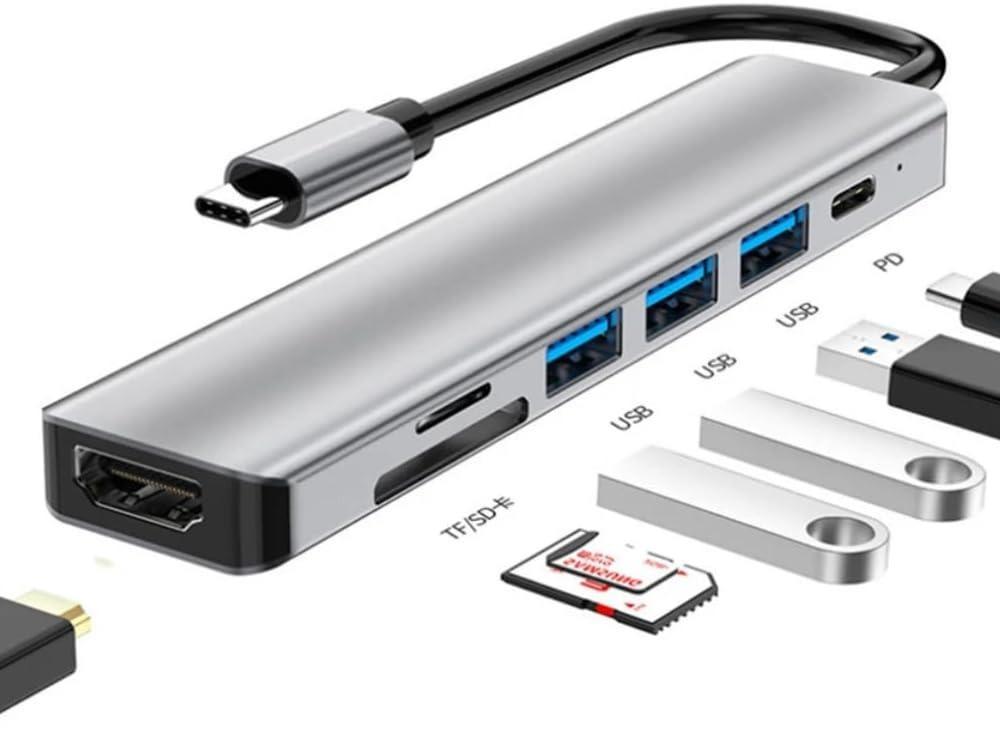 Type- C Adapter USB, HDMI Splitter Port Extender 7 in 1 USB 3.0 Hub USB Adapter&USB C Splitter 3 USB 1 USBC TF/SD Card Reader Audio Output Compatible with MacBook/Pad Pro/Dell/HP Laptop/Phones