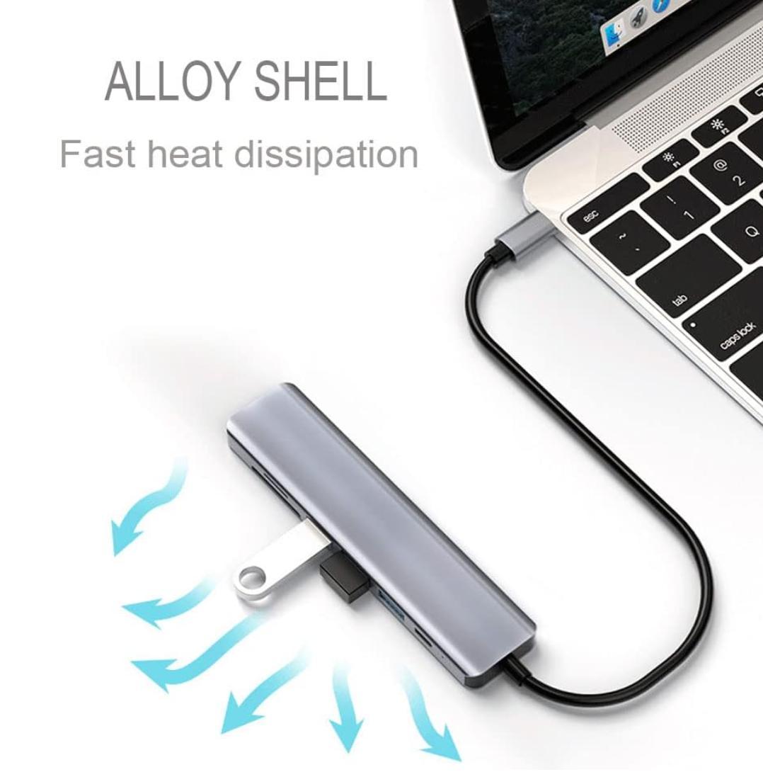 Type- C Adapter USB, HDMI Splitter Port Extender 7 in 1 USB 3.0 Hub USB Adapter&USB C Splitter 3 USB 1 USBC TF/SD Card Reader Audio Output Compatible with MacBook/Pad Pro/Dell/HP Laptop/Phones