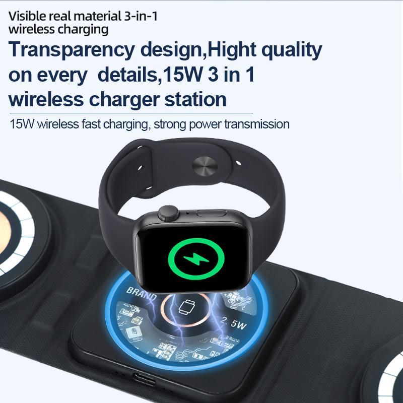 Magnetic Wireless Charger 3 in 1 Travel Charging Station for Apple Devices for iPhone 15 14 13 12 Pro Max Plus. Foldable Charging Pad for Apple Watch Series and Airpods 3 2 Pro