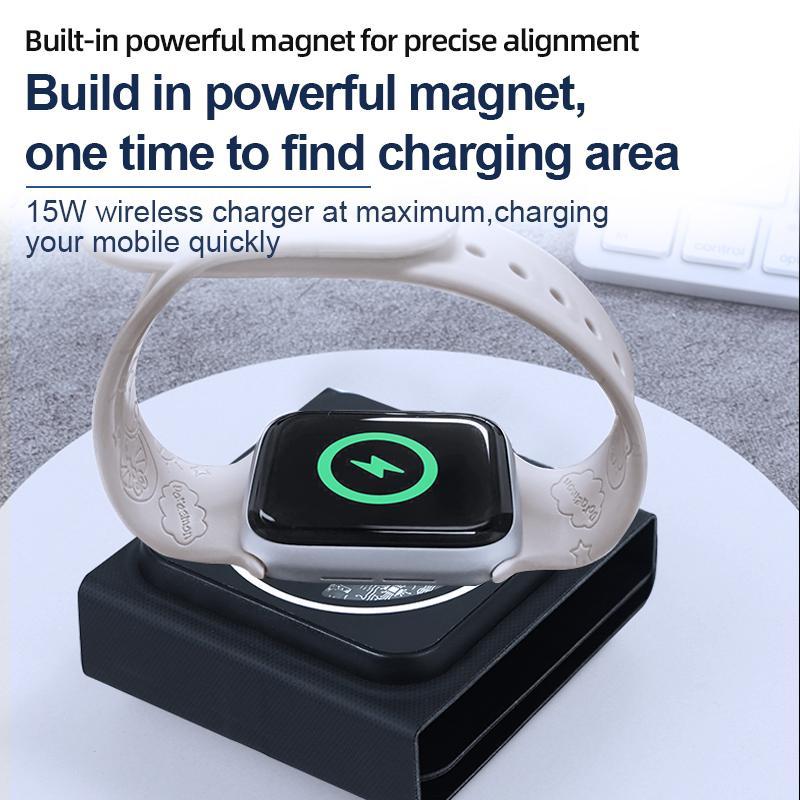 Magnetic Wireless Charger 3 in 1 Travel Charging Station for Apple Devices for iPhone 15 14 13 12 Pro Max Plus. Foldable Charging Pad for Apple Watch Series and Airpods 3 2 Pro