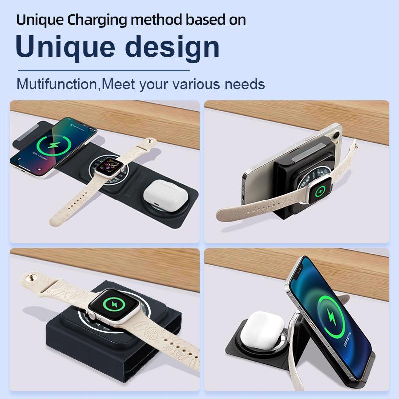 Magnetic Wireless Charger 3 in 1 Travel Charging Station for Apple Devices for iPhone 15 14 13 12 Pro Max Plus. Foldable Charging Pad for Apple Watch Series and Airpods 3 2 Pro