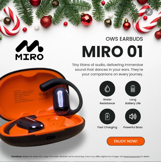 Foxx Miro OWS Bluetooth Earbuds, AC7003 Chip, Bluetooth 5.3, IPX4 Waterproof, 14.2mm Speaker, 400mAh Battery, 4H Play & Talk Time, USB Type-C Charging, 10m Wireless Range, 10g Lightweight, Fast Charging, A2DP, AVRCP, HSP, HFP Supported