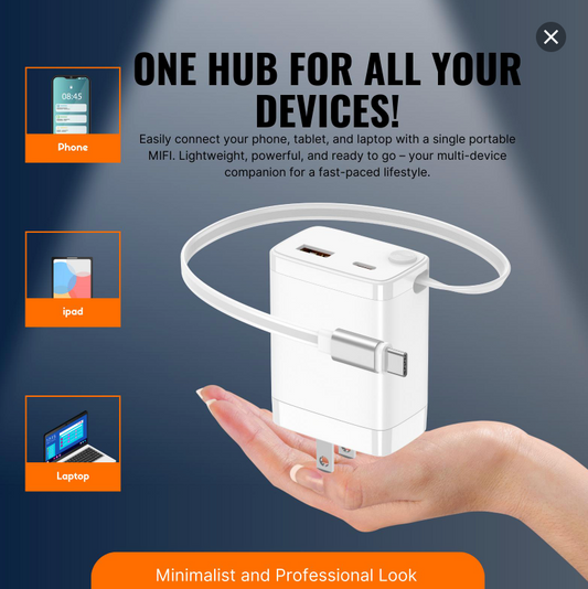 Miro Built-in Retractable GaN Charger 30W Portable All-In-One