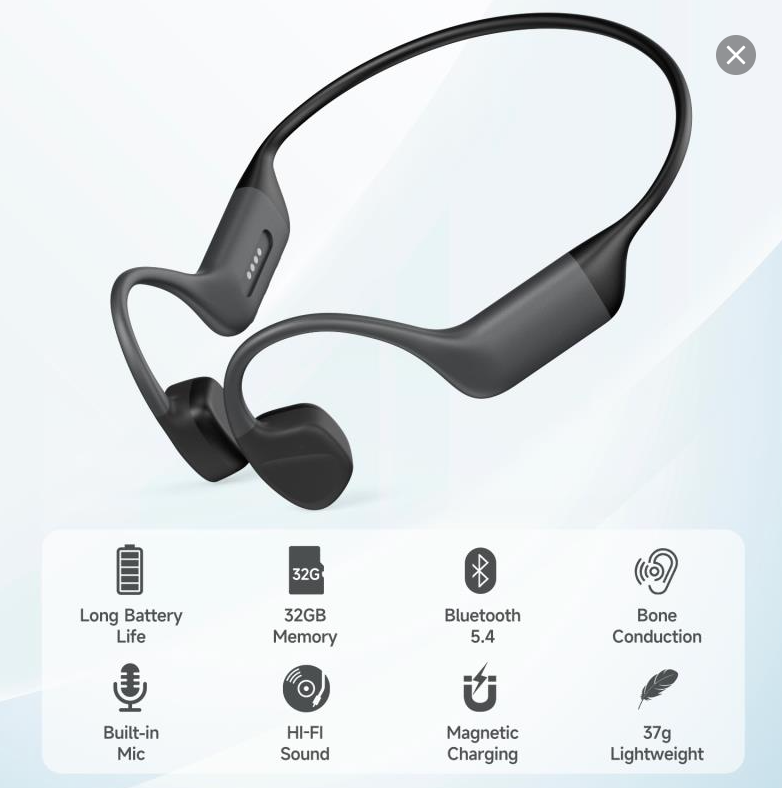 Super soft and comfortable all silicone bone conduction headphones, IPX8 waterproof, 32GB large capacity music storage.