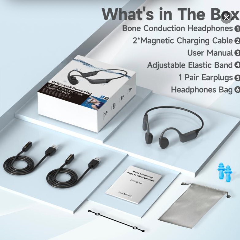 Super soft and comfortable all silicone bone conduction headphones, IPX8 waterproof, 32GB large capacity music storage.