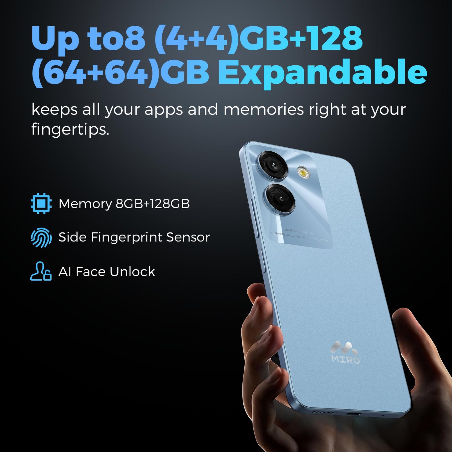 MIRO S67  Phone 5G & Mobile Plan Unlocked Android with 0.3MP Depth AI Double Camera, 8GB + 128GB Memory, 4900mAh/10W Charging - Bluetooth