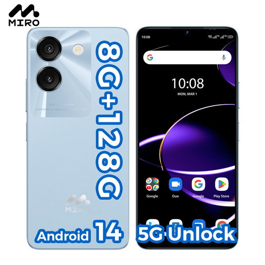 Miro 5G Unlocked Android Smartphone S67 ,6.75" Water Drop HD+, 90Hz,Memory 8GB+128GB,13MP AI Double Camera 0.3MP Depth,,4900mAh/10W Charging