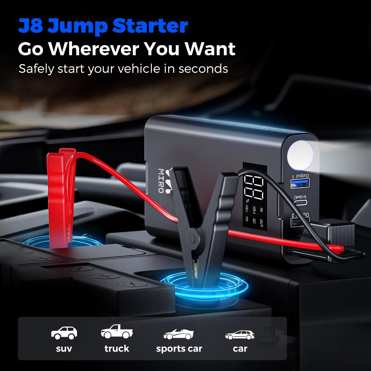 MIRO J8 Jump Starter 1000A Peak, 12V Vehicle Rescue, Multifunctional Power Bank