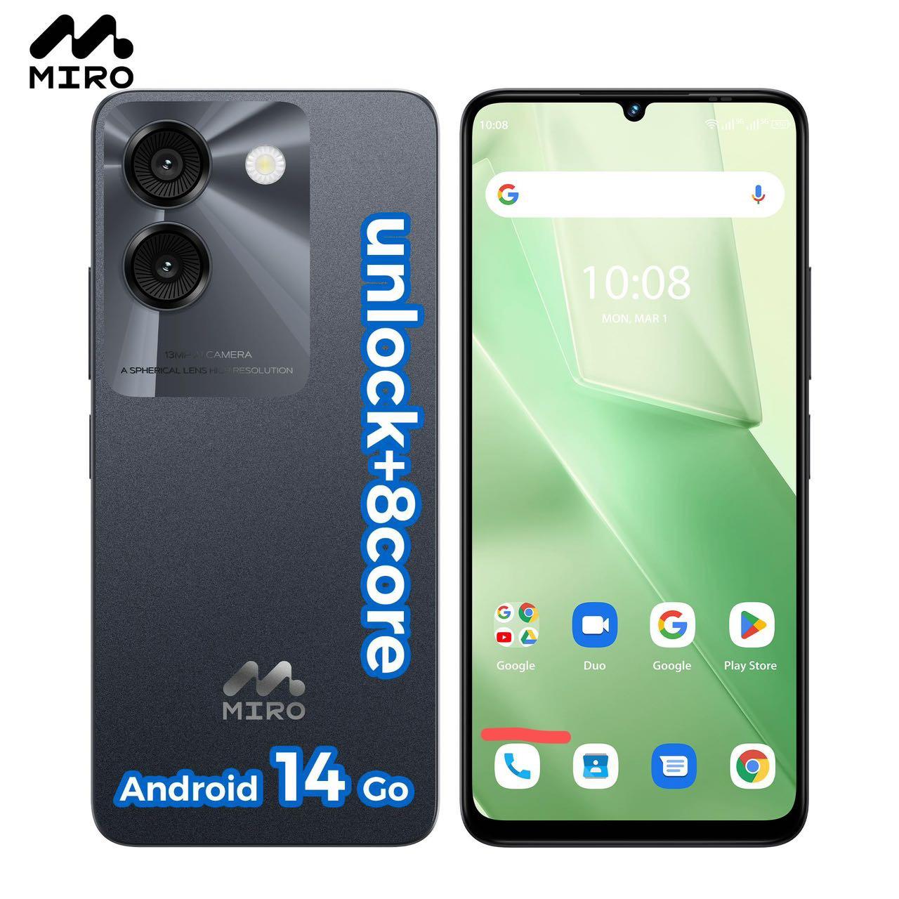 Miro phone A67 & Data Plan Unlock 8Core Android 14GO 6.75''HD Large Screen Smartphone with Expandable Storage 1TB